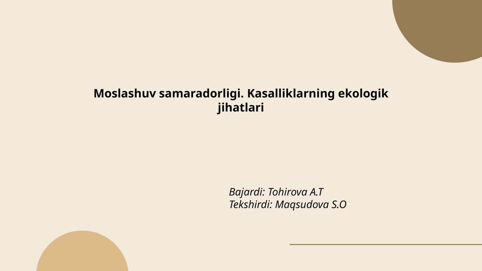 Moslashuv samaradorligi. Kasalliklarning ekologik jihatlari 1