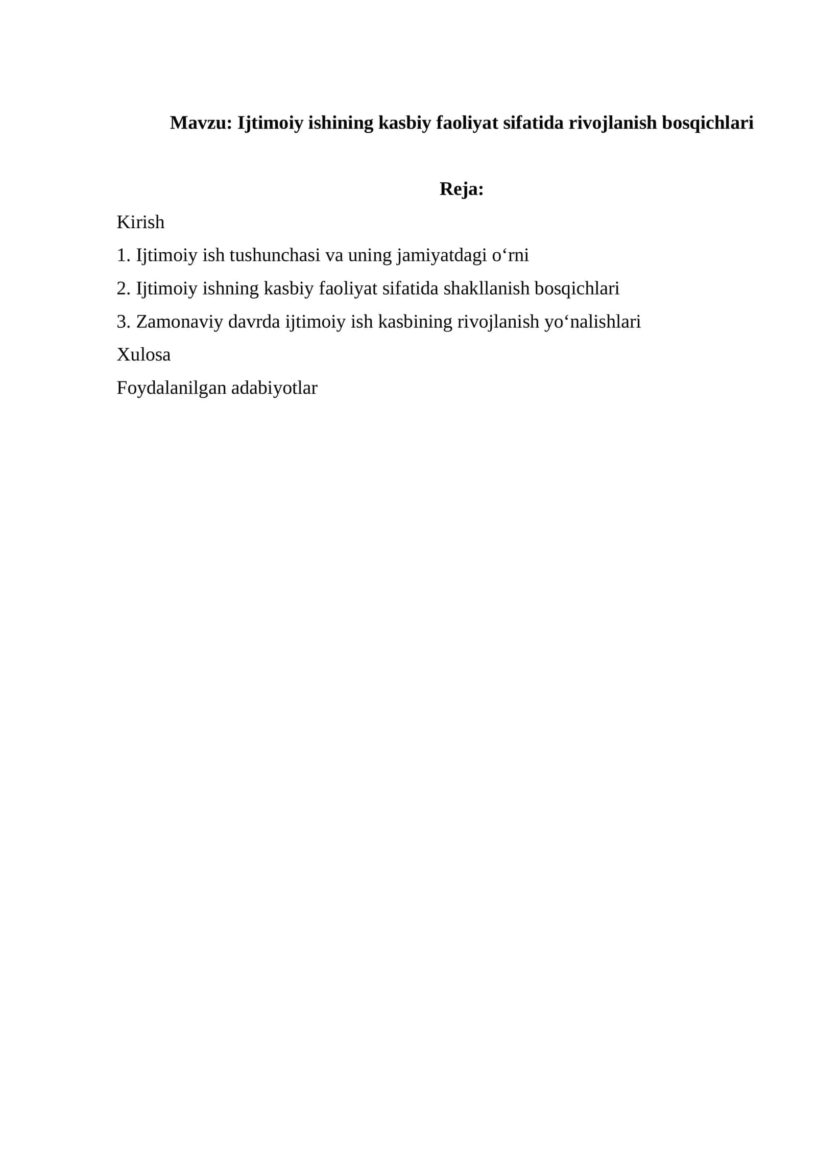 Ijtimoiy ishining kasbiy faoliyat sifatida rivojlanish bosqichlari 1