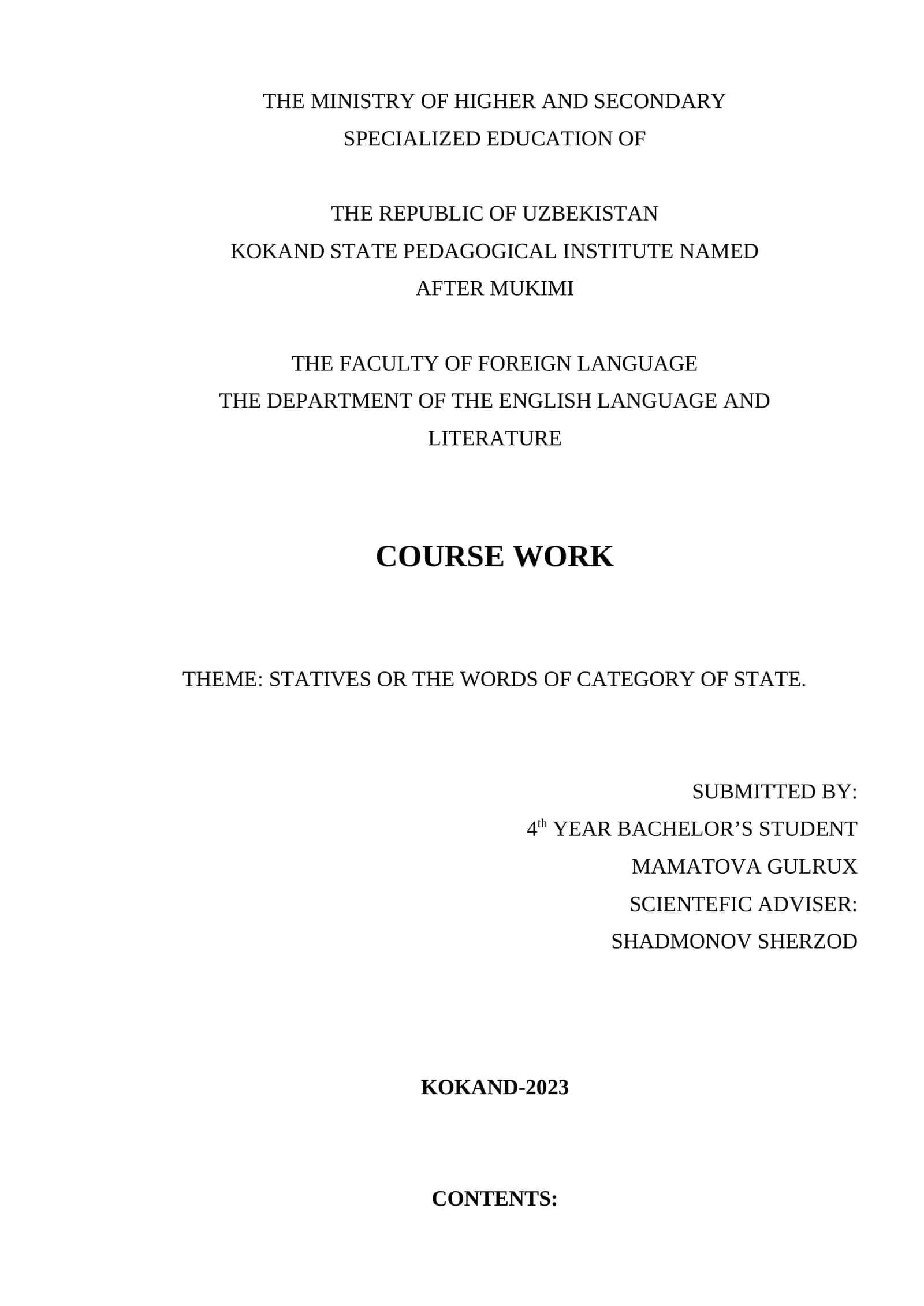 STATIVES OR THE WORDS OF CATEGORY OF STATE 1