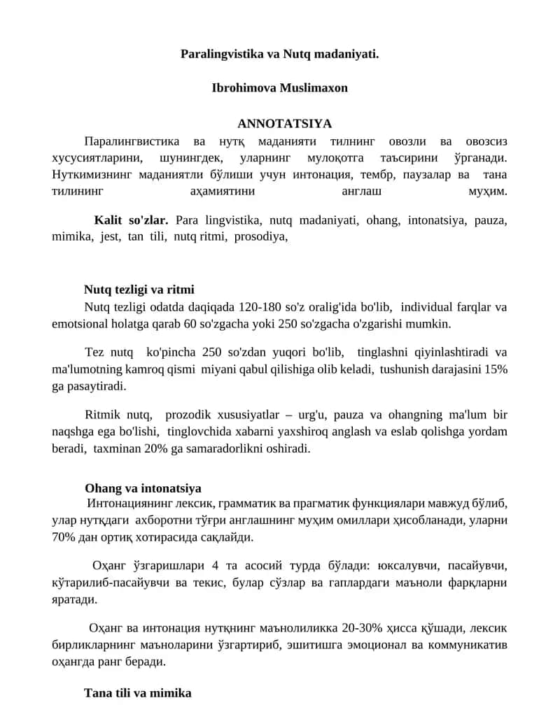 Paralingvistika va Nutq madaniyati 1