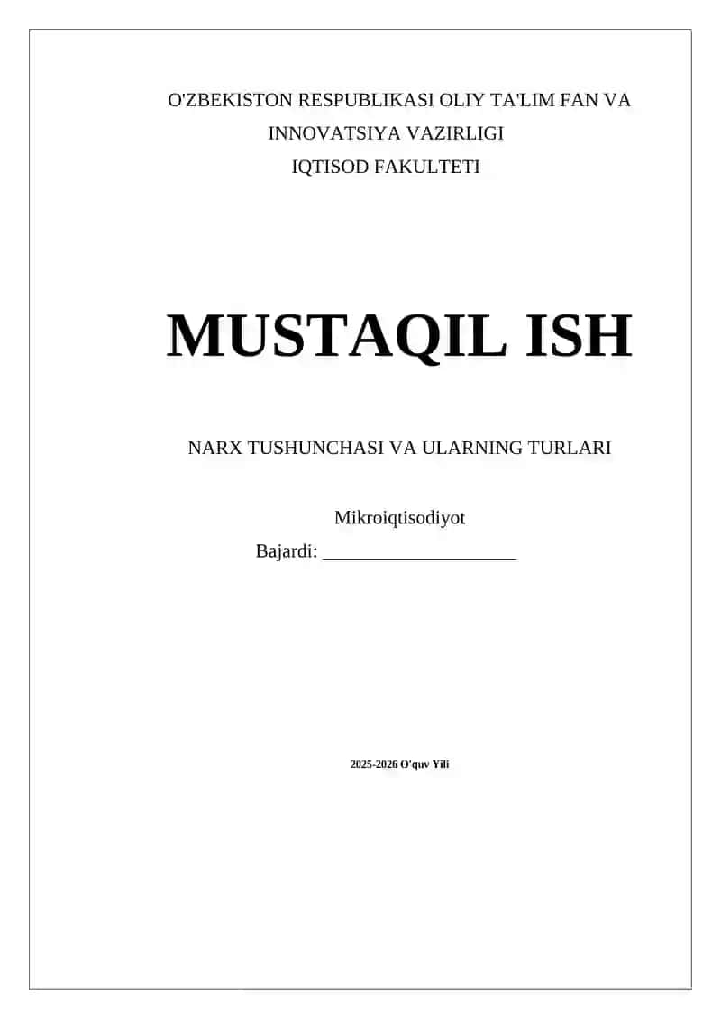 Narx tushunchasi va ularning turlari
