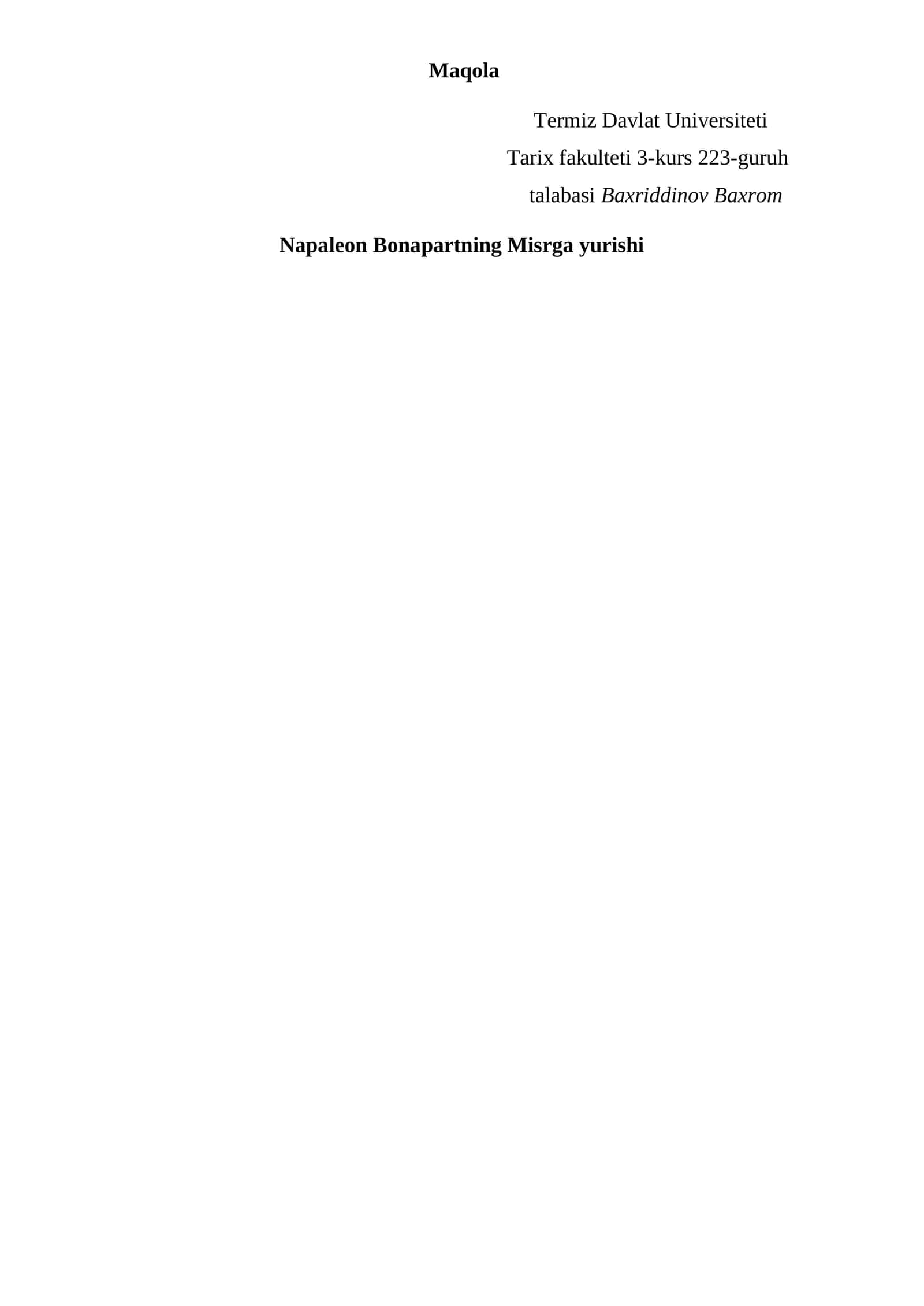 Napoleon Bonapartning Misrga yurishi 1