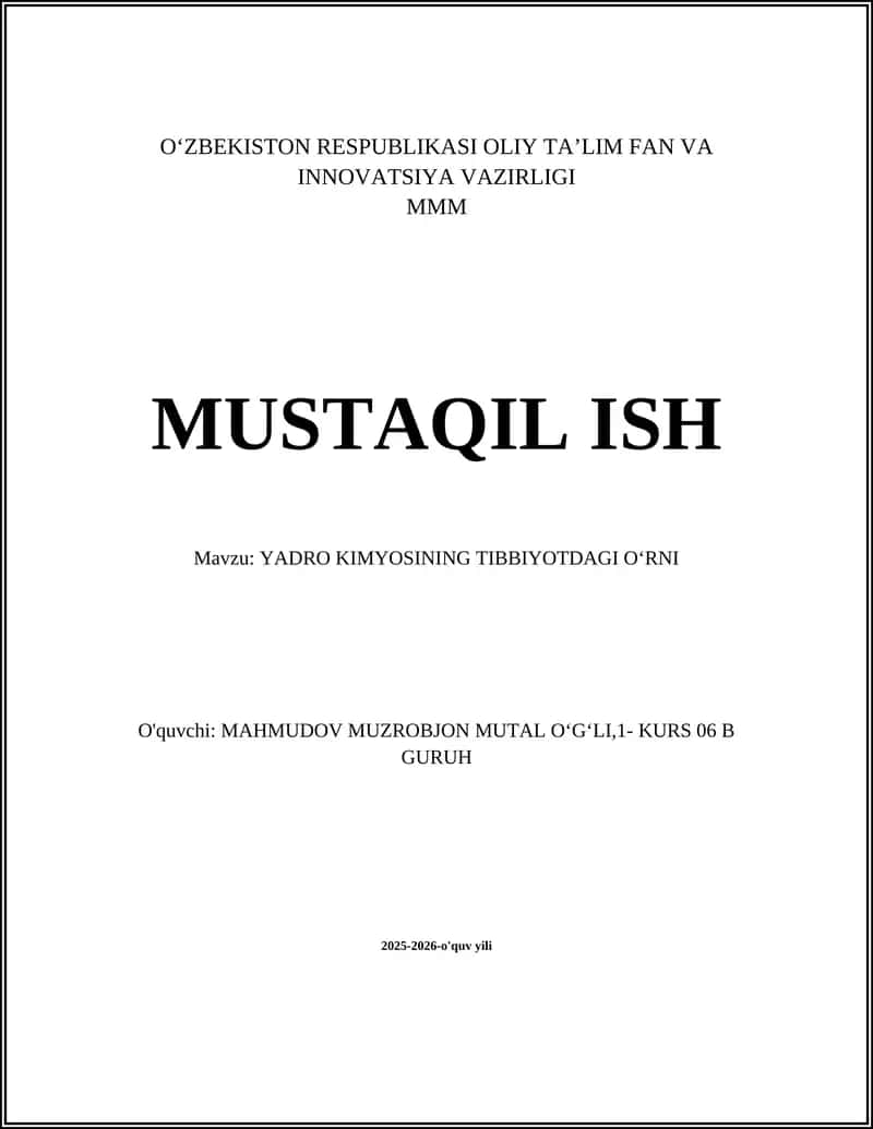 YADRO KIMYOSINING TIBBIYOTDAGI OʻRNI 1