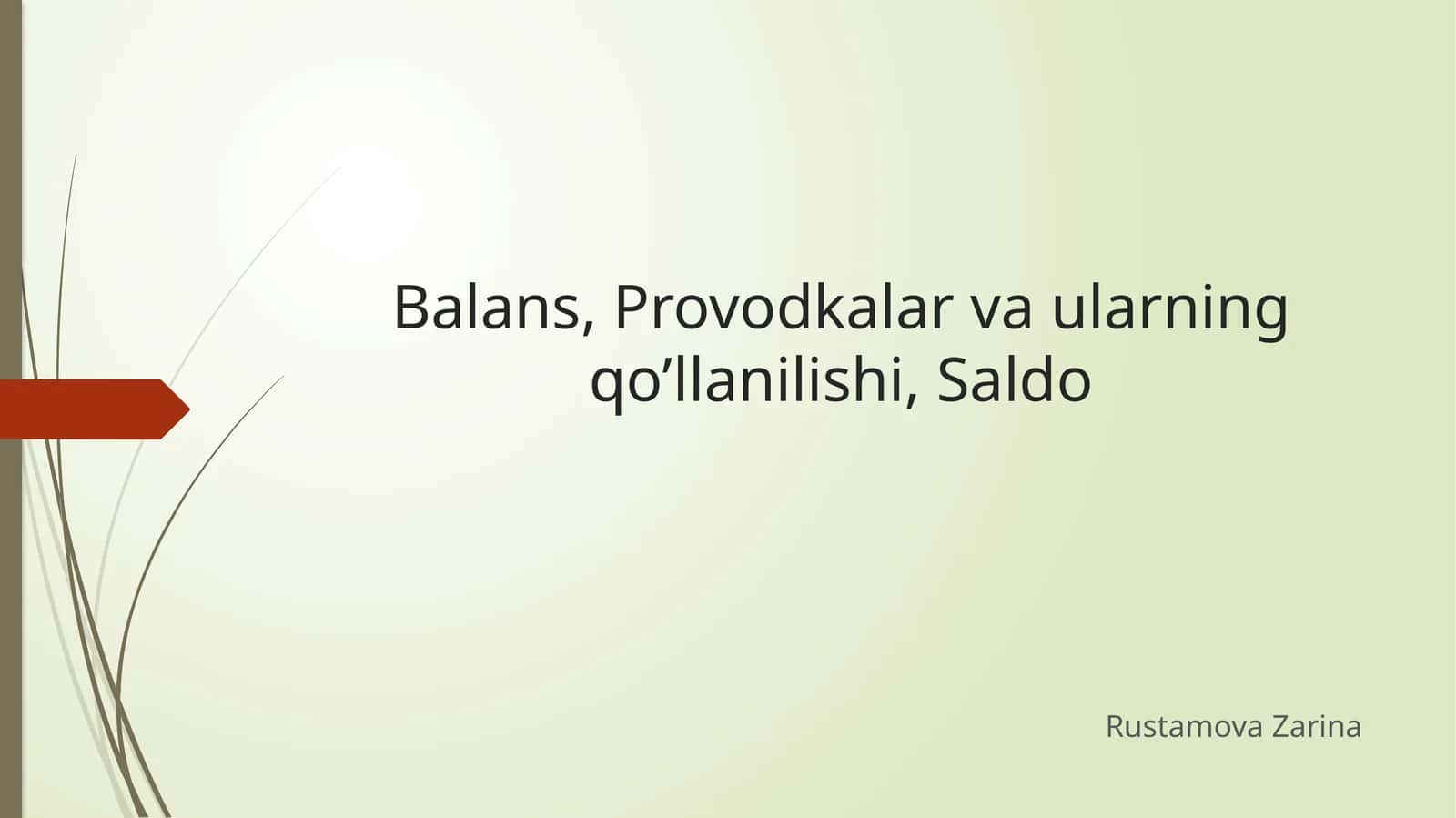 Balans, Provodkalar va ularning qo’llanilishi, Saldo 1