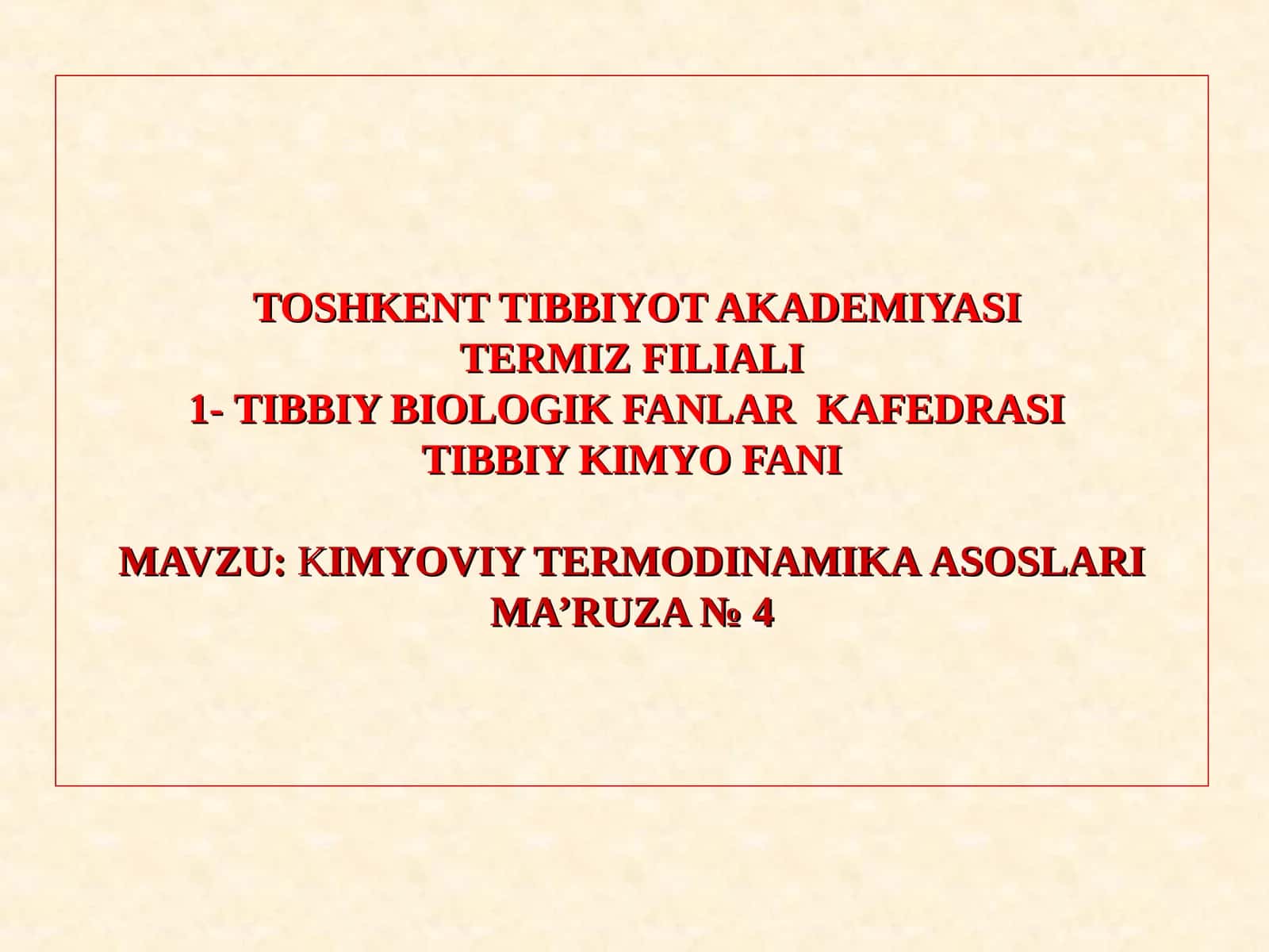 KIMYOVIY TERMODINAMIKA ASOSLARI 1
