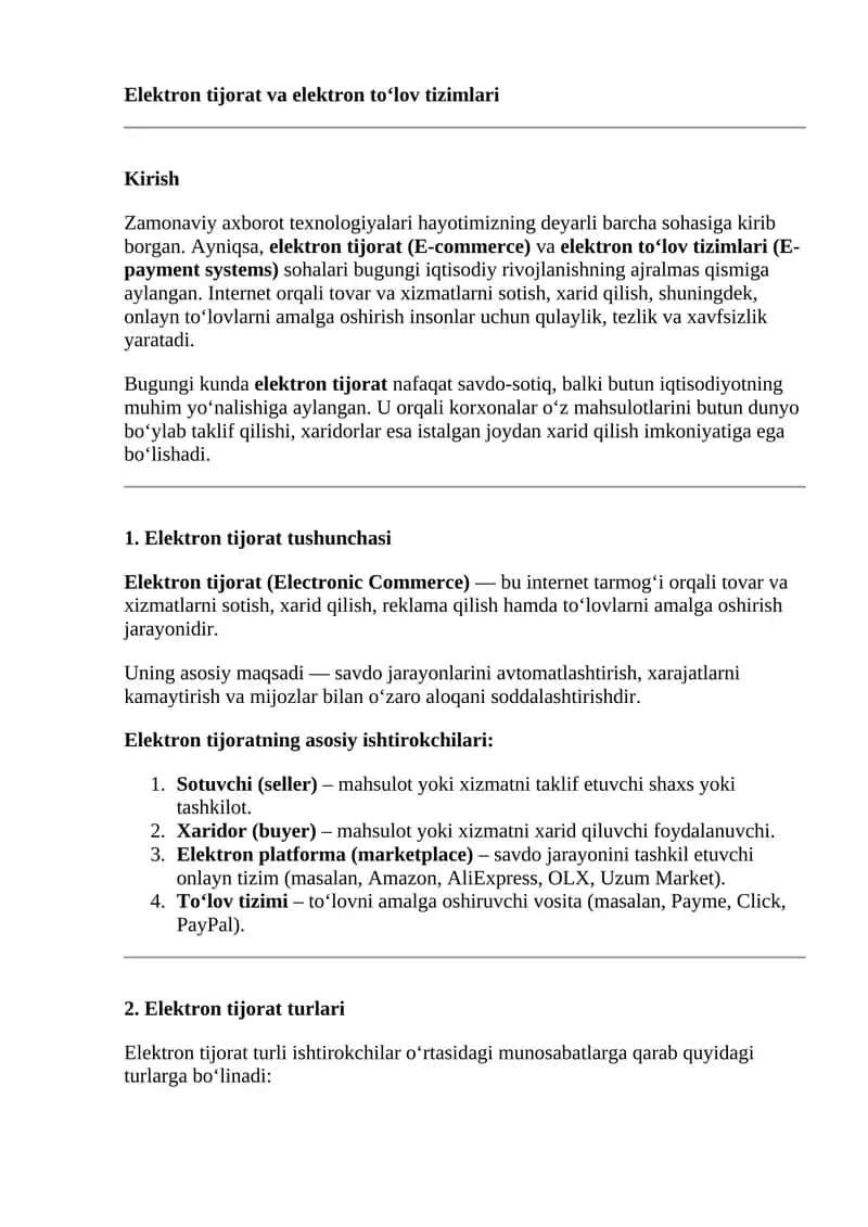Elektron tijorat va elektron to‘lov tizimlari 1
