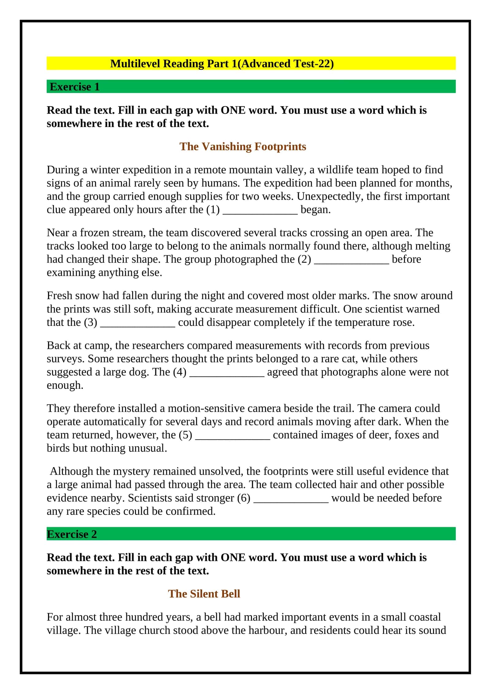 Reading Part1 (Advanced Tests) 1