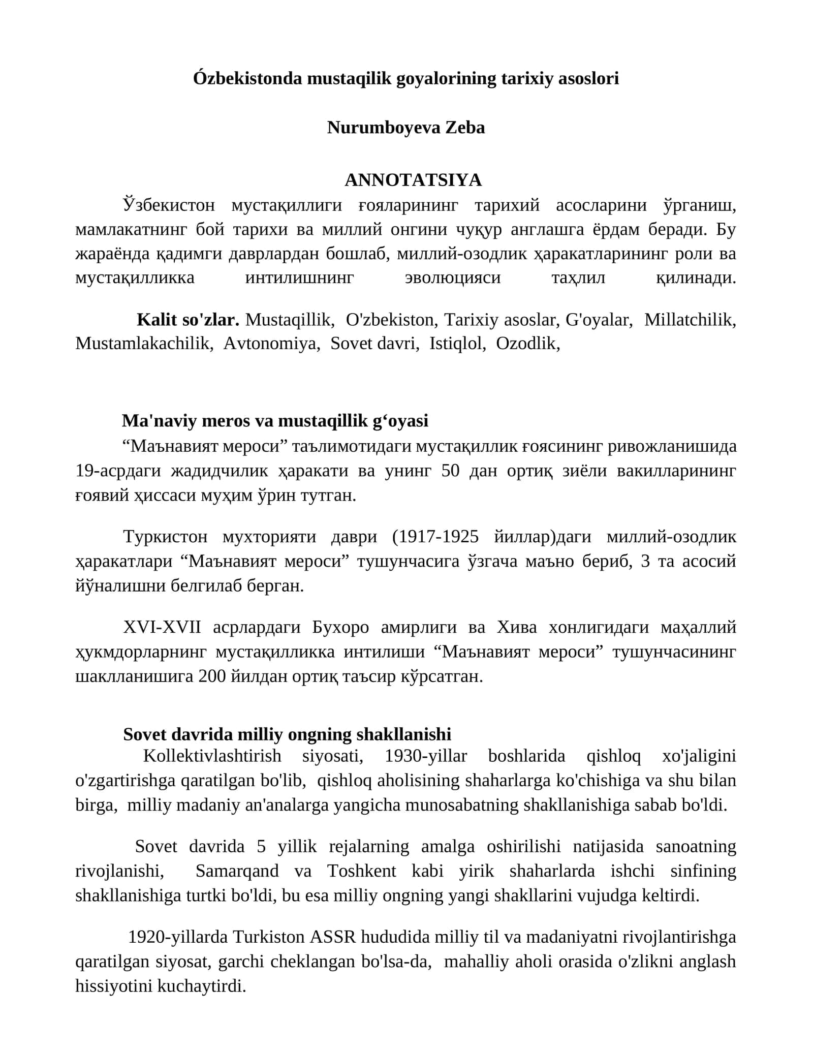 Ózbekistonda mustaqilik goyalorining tarixiy asoslori 1