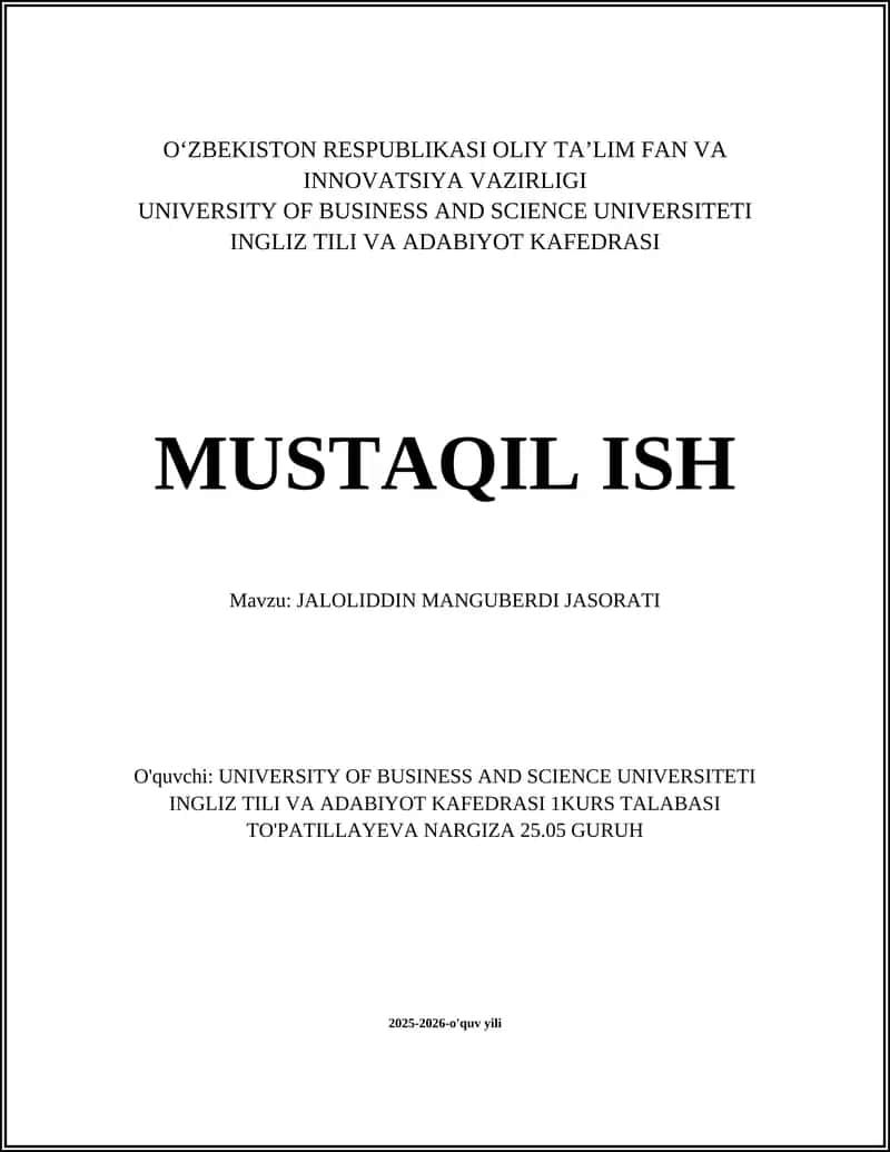 JALOLIDDIN MANGUBERDI JASORATI 1