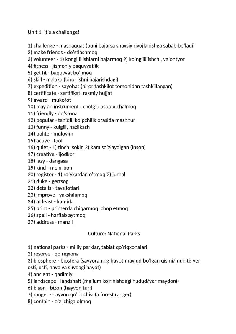 Culture: National Parks 1