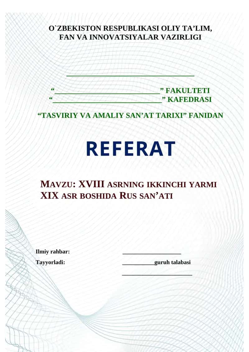 XVIII ASRNING IKKINCHI YARMI XIX ASR BOSHIDA RUS SAN’ATI 1