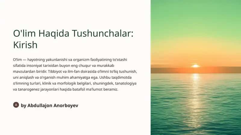 O'lim Haqida Tushunchalar: Kirish 1