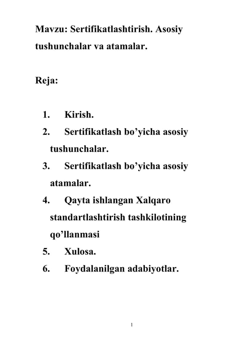 Sertifikatlashtirish. Asosiy tushunchalar va atamalar 1