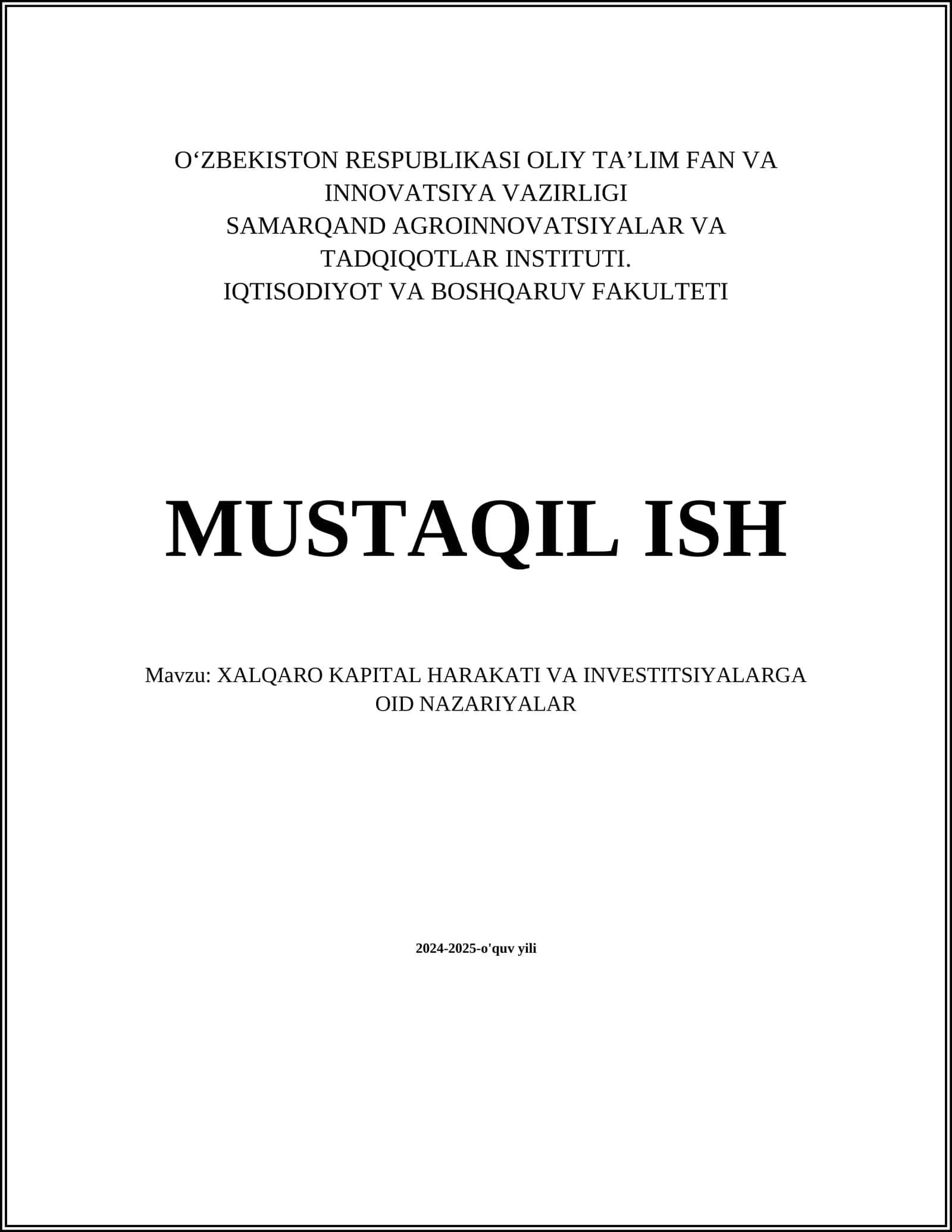 Xalqaro kapital harakati turlari 1