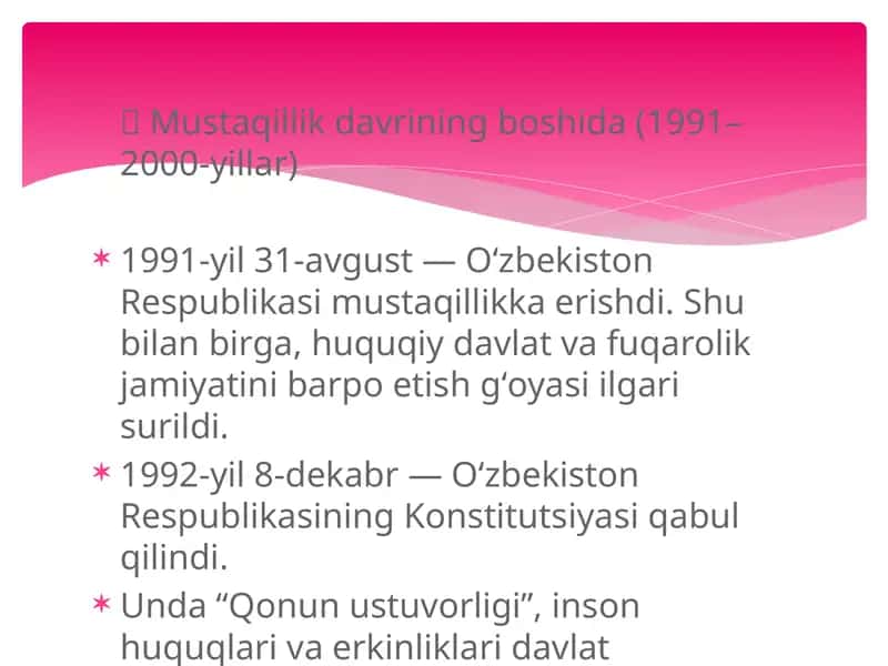 Mustaqillik davrining boshida (1991–2000-yillar) 1