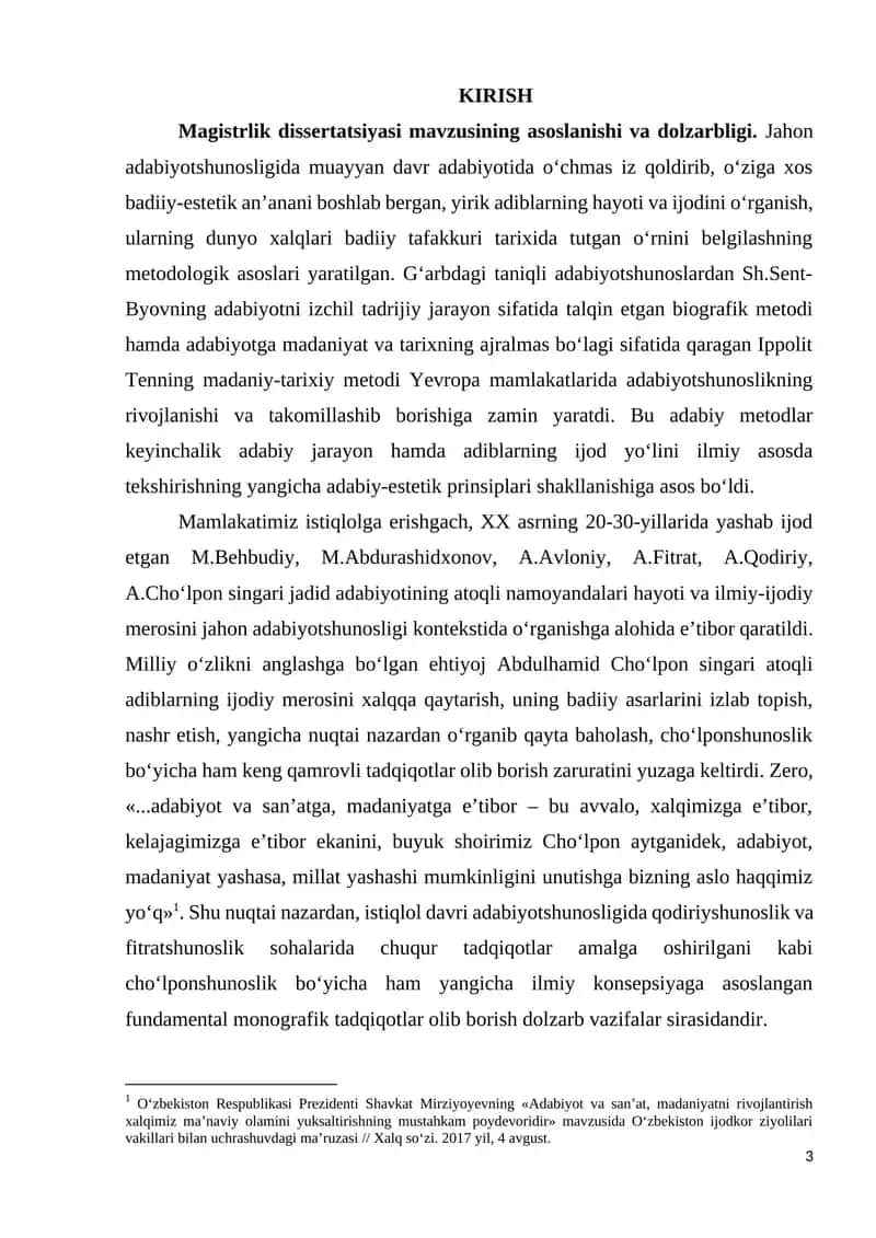 Magistrlik dissertatsiyasining mavzusi va metodologik asoslari 1