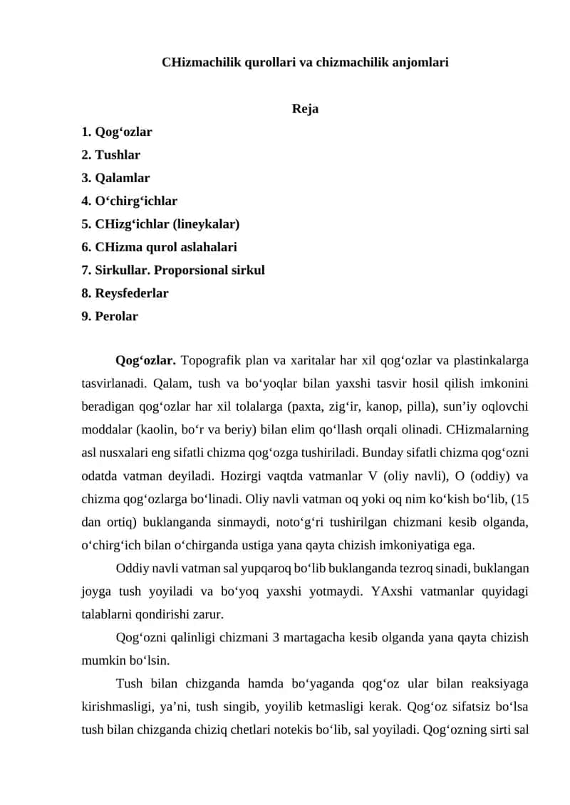 CHizmachilik qurollari va chizmachilik anjomlari 1