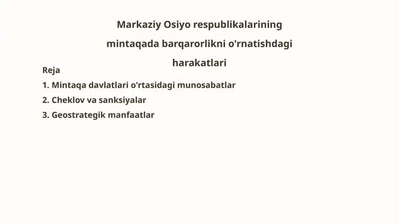 Markaziy Osiyorespublikalarining mintaqadabarqarorliknio'rnatishdagiharakatlari 1
