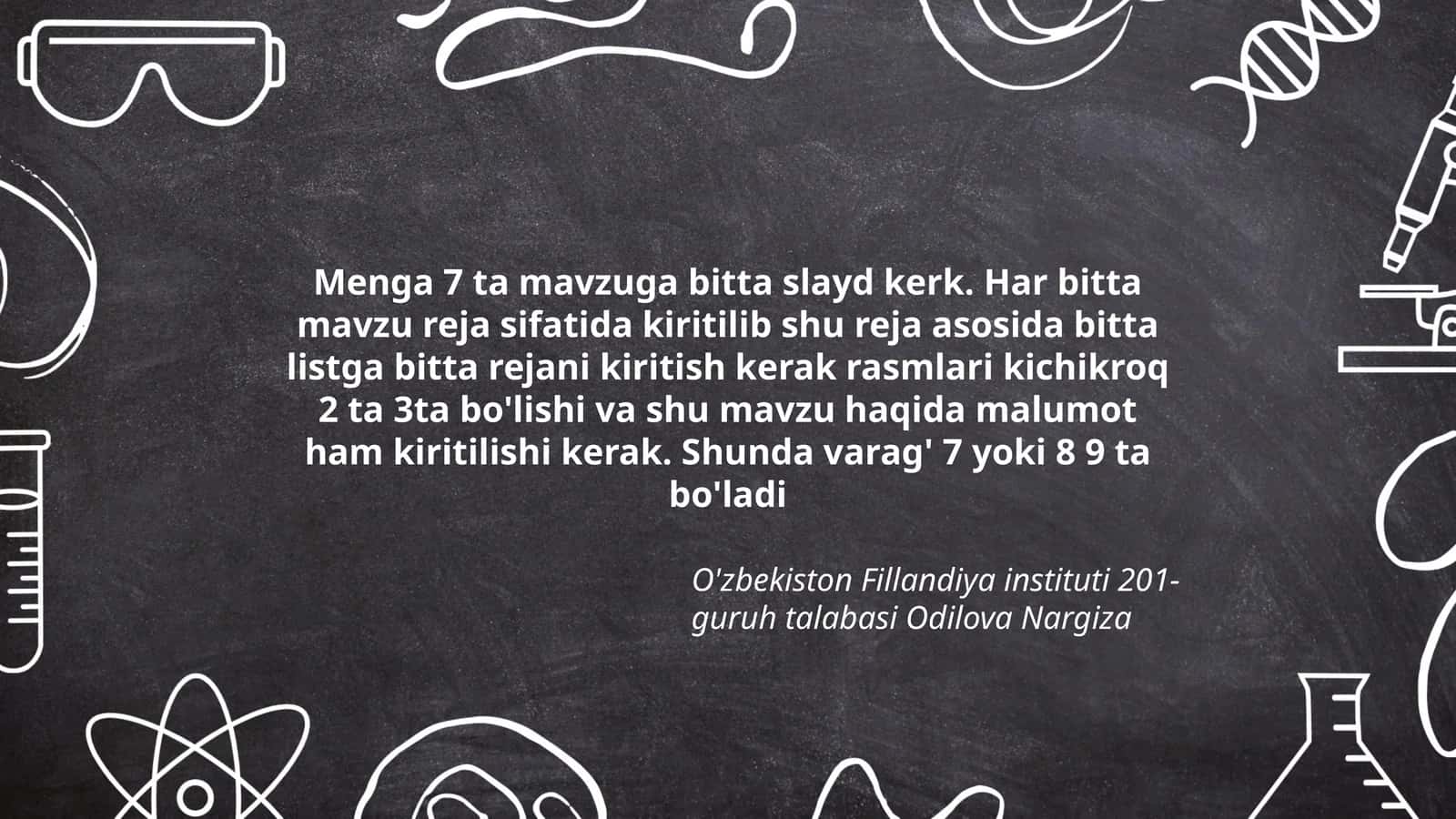 O'zbekiston Fillandiya instituti 201-guruh talabasi Odilova Nargiza 1