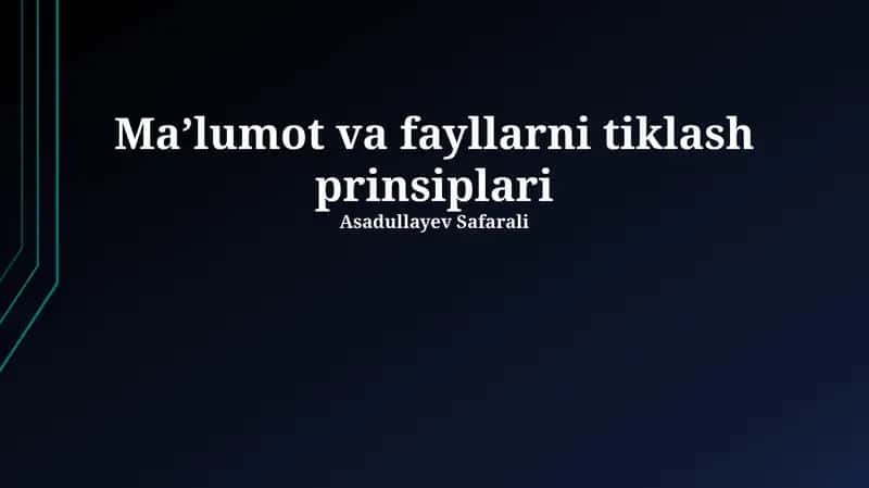 Ma'lumot va fayllarni tiklash prinsiplari 1