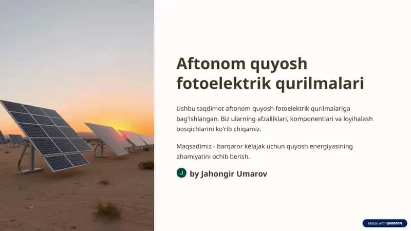 Aftonom quyosh fotoelektrik qurilmalari 1