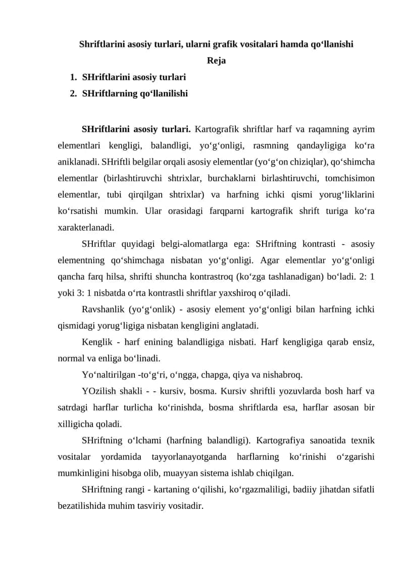 SHriftlarini asosiy turlari 1