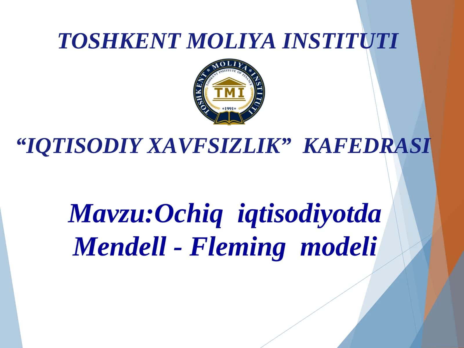 Ochiq iqtisodiyotda Mendell - Fleming modeli 1