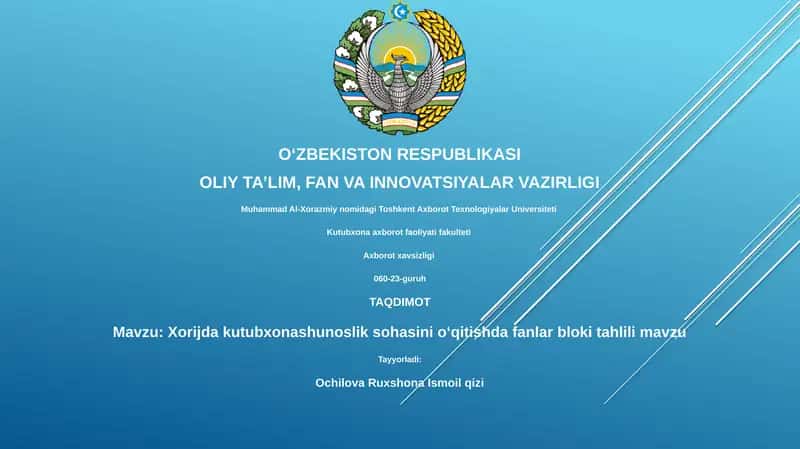 Xorijda kutubxonashunoslik sohasini oʻqitishda fanlar bloki tahlili 1
