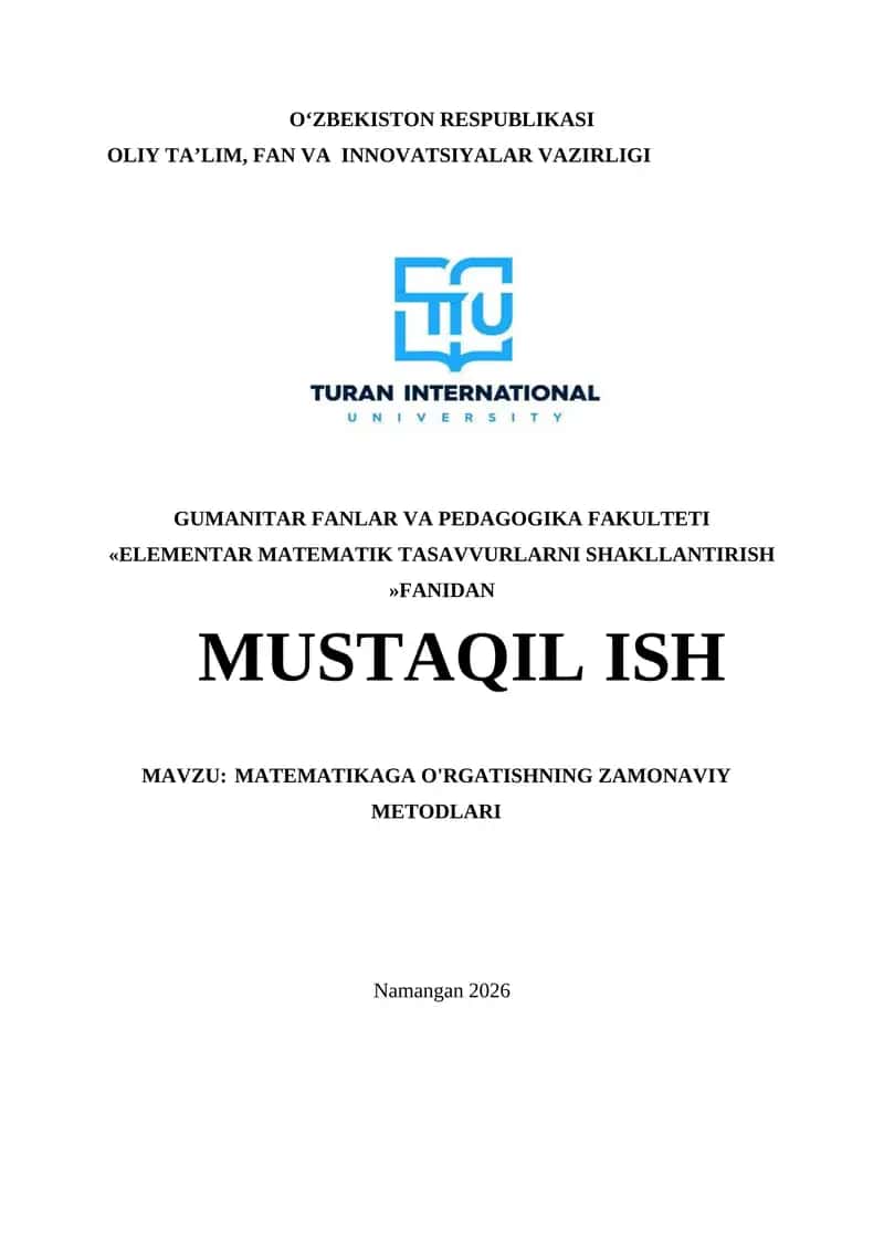 MATEMATIKAGA O'RGATISHNING ZAMONAVIY METODLARI 1
