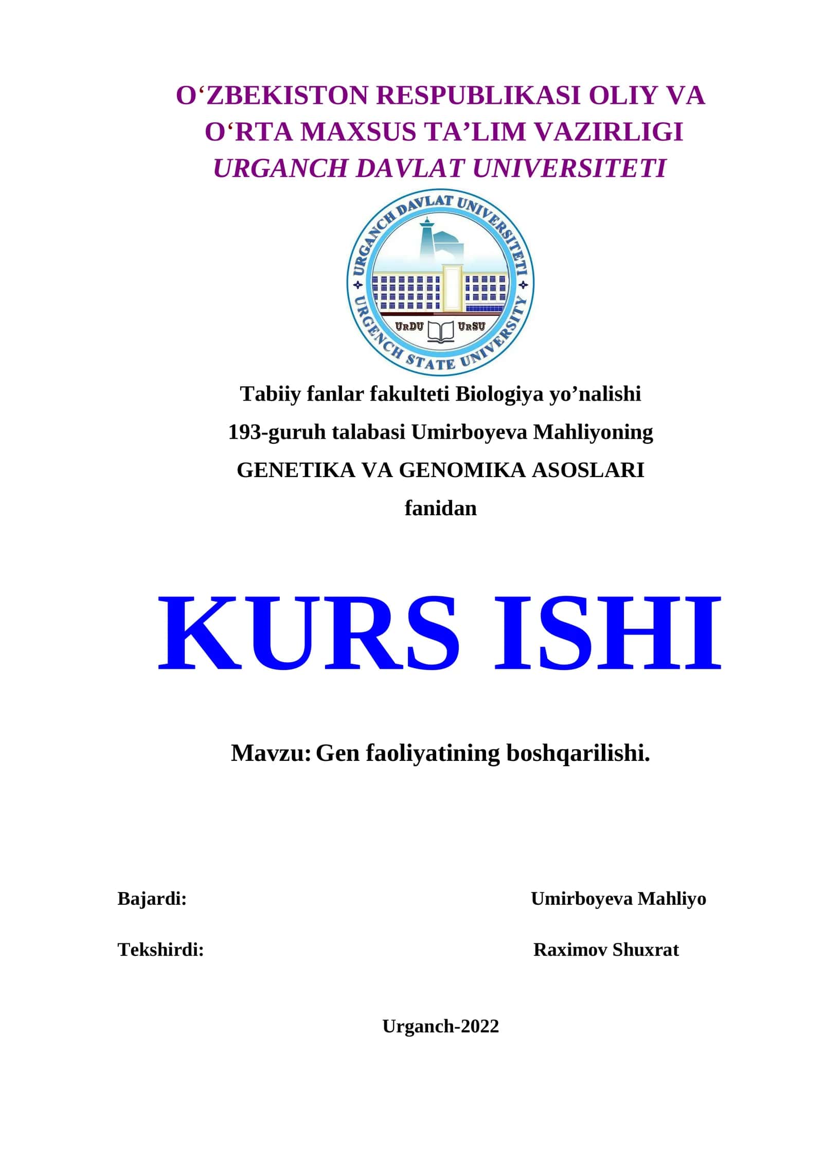 Gen faoliyatining boshqarilishi 1