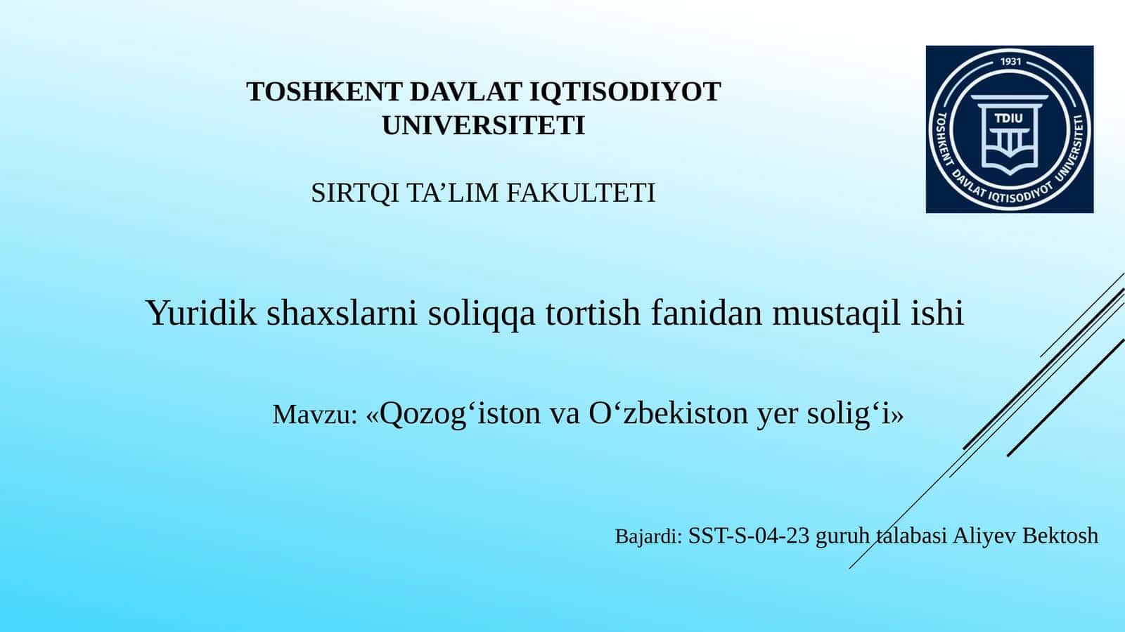«Qozogʻiston va Oʻzbekiston yer solig‘i» 1