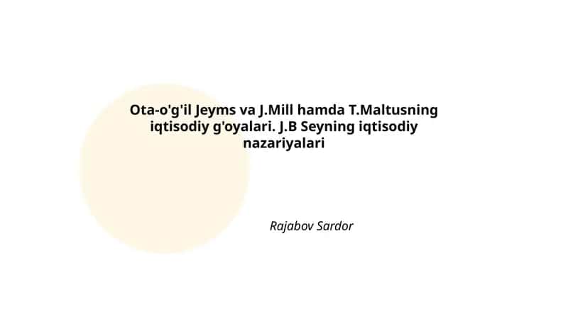 Jeyms Millning iqtisodiy g'oyalari 1