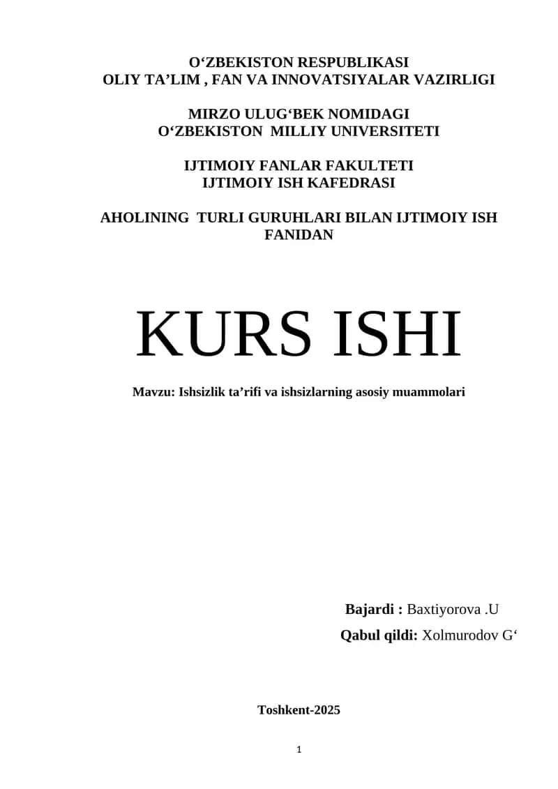 Ishsizlik ta’rifi va ishsizlarning asosiy muammolari 1