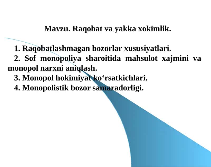 Sof monopoliya va sof raqobatlashgan bozorlar 1