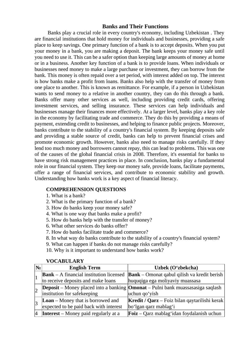 Banks and Their Functions 1