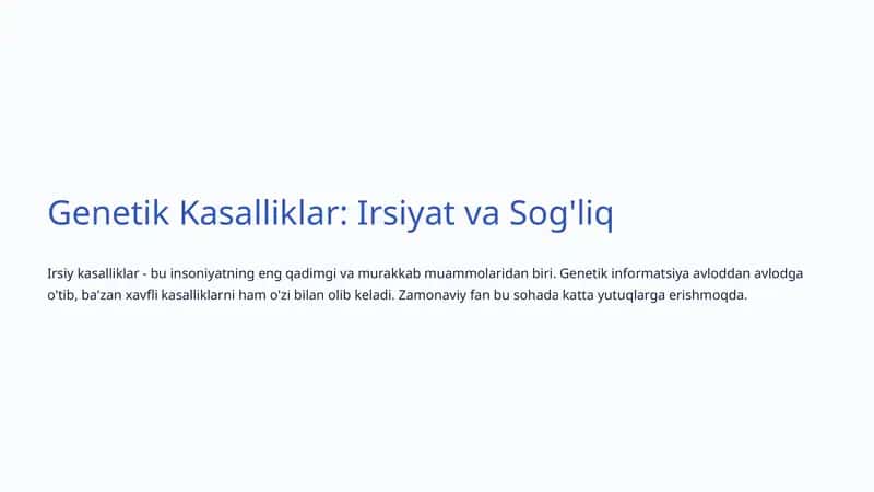 Genetik Kasalliklar: Irsiyat va Sog'liq 1