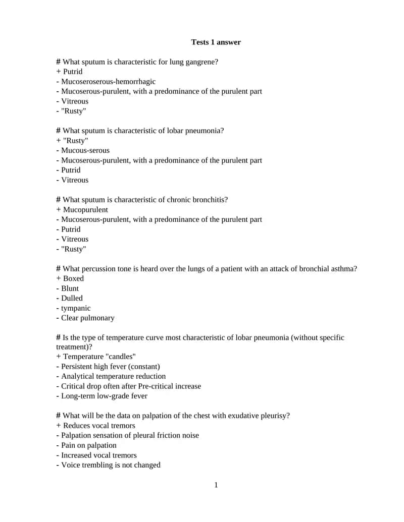 Lung gangrene sputum test 1