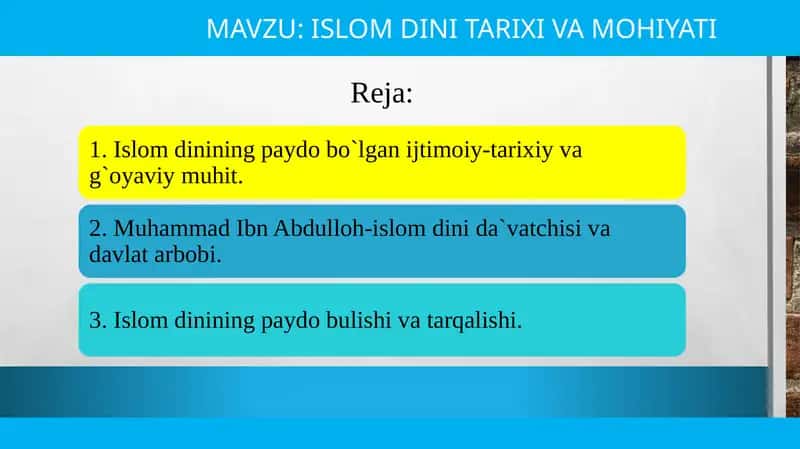 ISLOM DINI TARIXI VA MOHIYATI 1