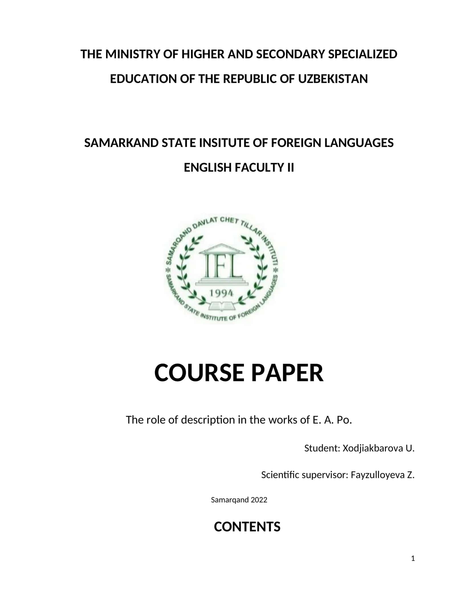 The role of description in the works of Edgar Allan Po 1