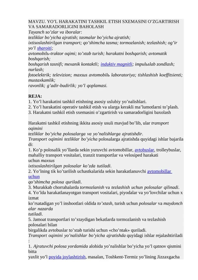 Yo’lharakatini Tashkiletish va Baholash 1