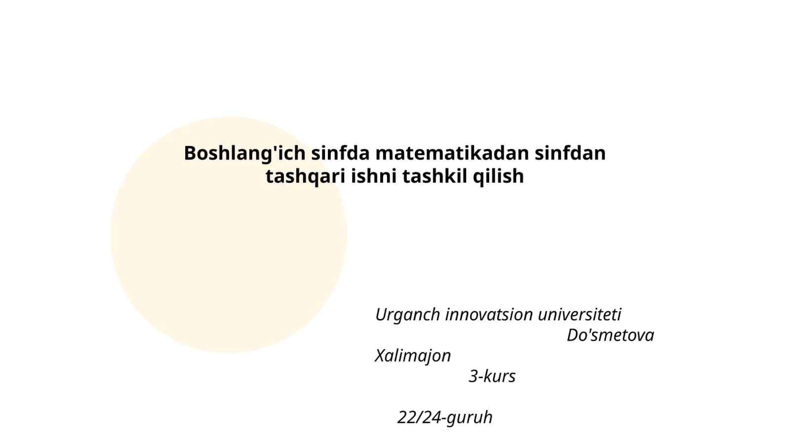 Boshlang'ich sinfda matematikadan sinfdan tashqari ishni tashkil qilish 1