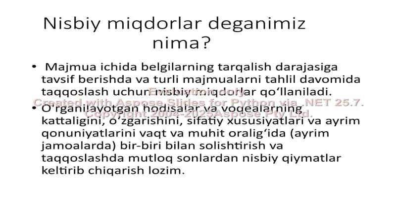 Nisbiy miqdorlar haqida ma'lumotlar 1