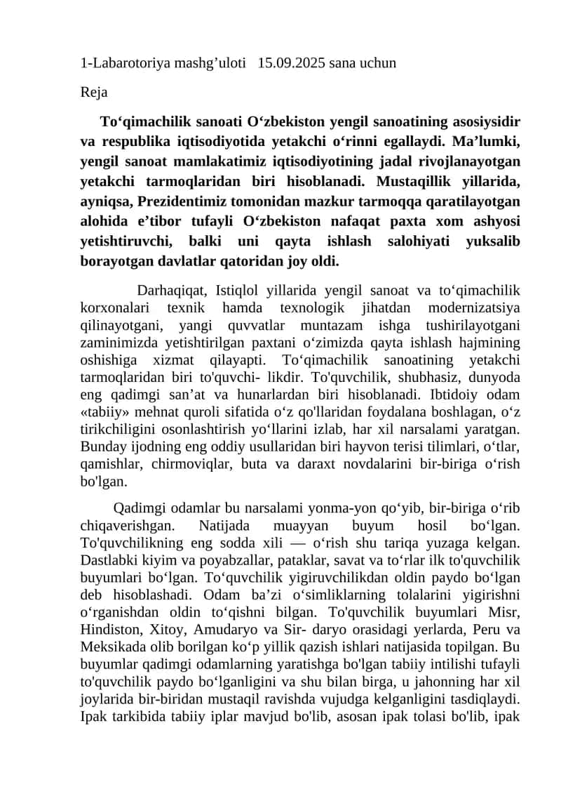 To‘qimachilik sanoati 1