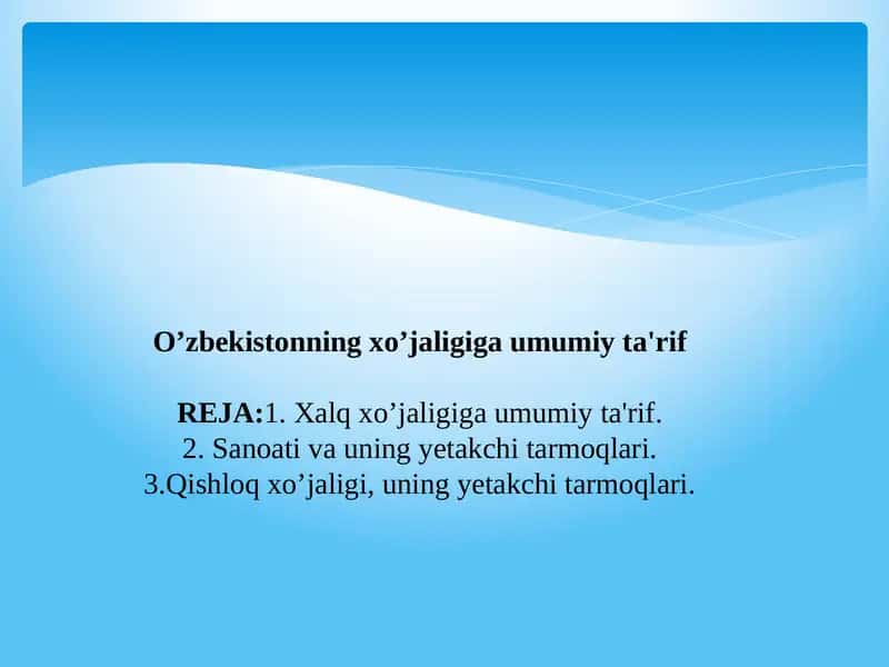 O’zbekistonning xo’jaligiga umumiy ta'rif 1