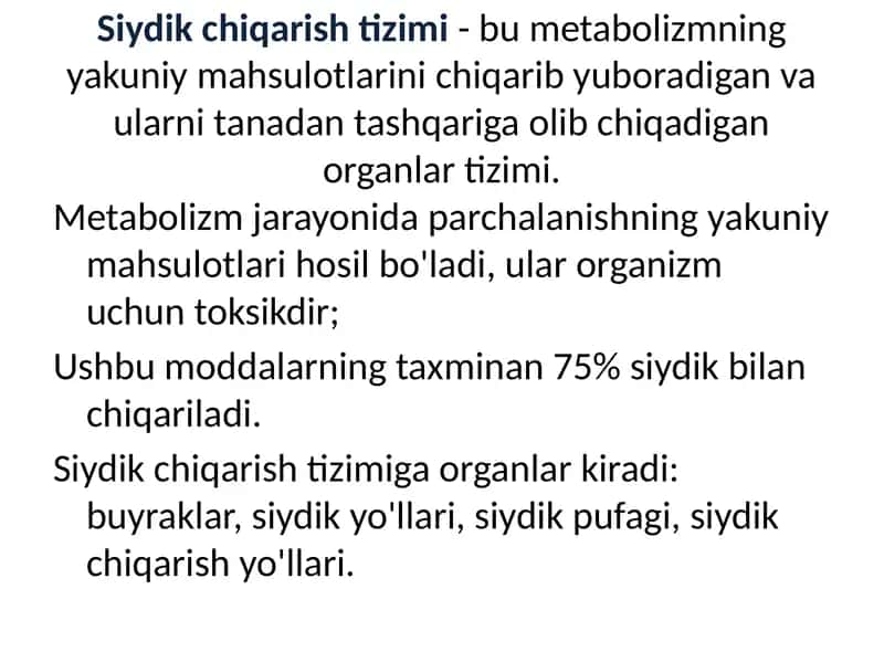 Siydik chiqarish tizimi 1