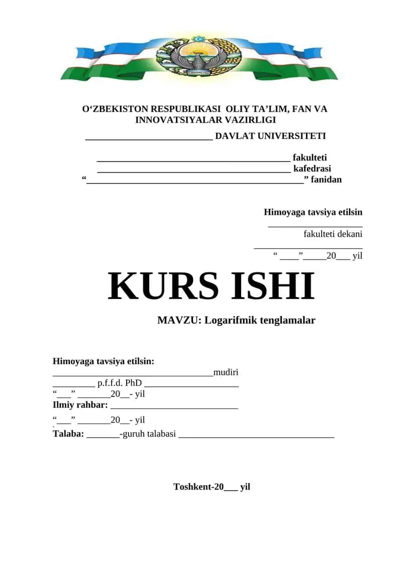 KURS ISHI - Logarifmik tenglamalar 1