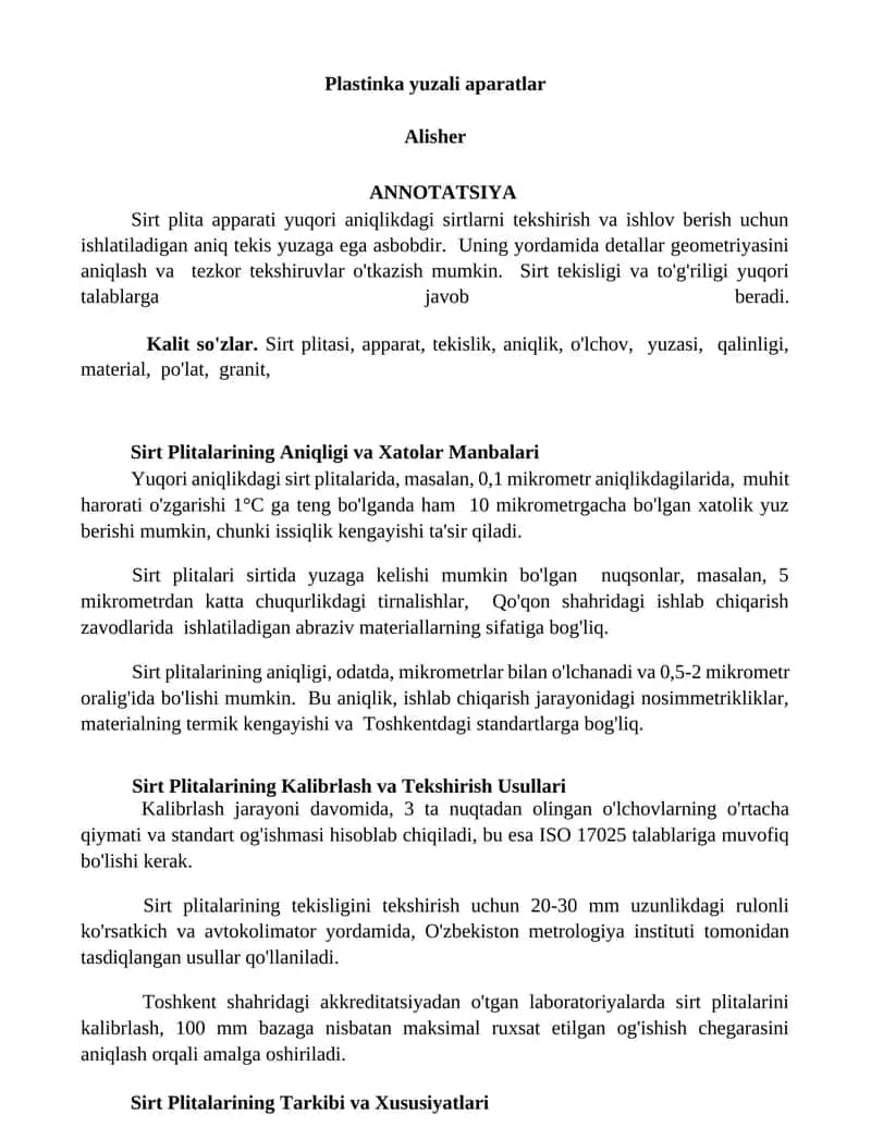 Sirt Plitalarining Aniqligi va Xatolar Manbalari 1