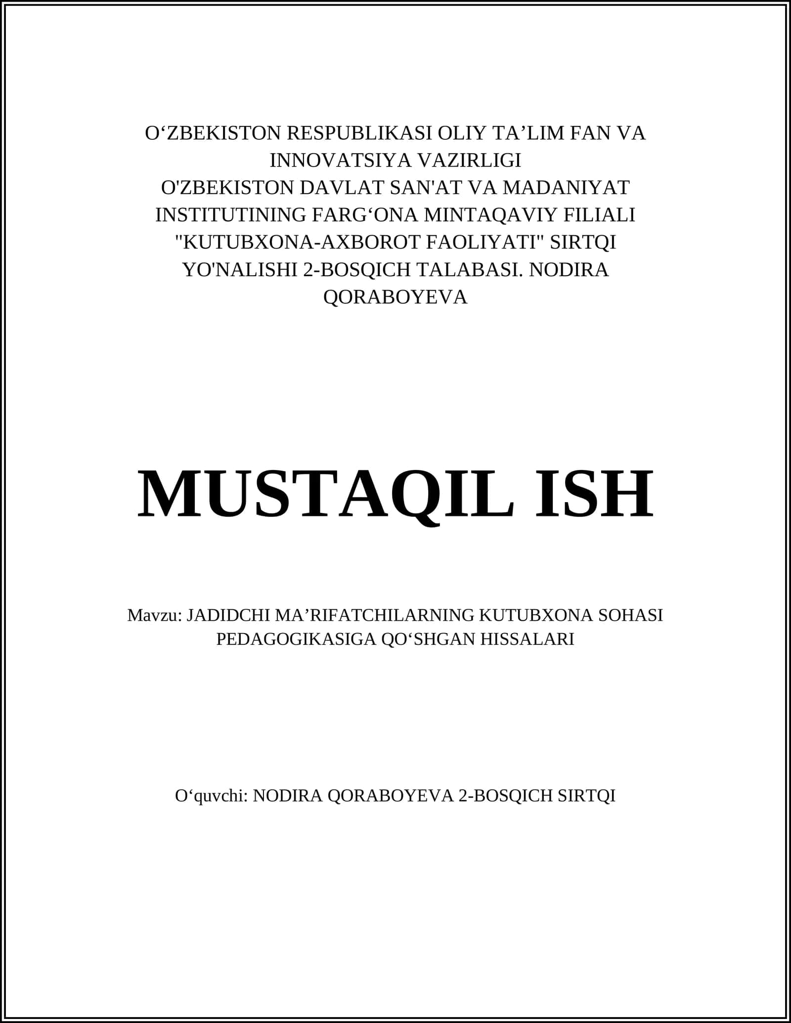 Jadidlar Harakati va Kutubxona Sohasi 1