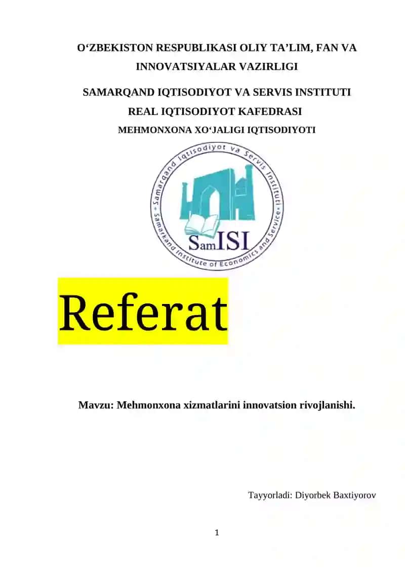 Mehmonxona xizmatlarini innovatsion rivojlanishi