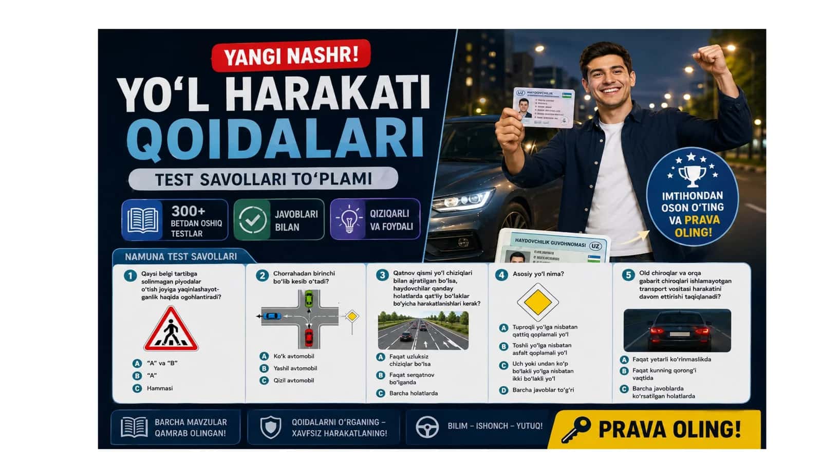 Yo‘l harakati qoidalari haqida test savollari to‘plami 1